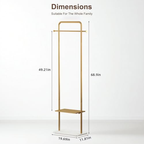 KaKaBB Gold Clothing Rack with Marble Base, 19.7-inch Freestanding Garment Organizer for Bedroom & Entryway