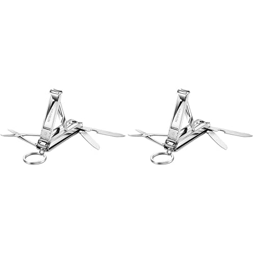 Portable Nail Clippers,Medical Grade Stainless Steel Foldable Nail Cutter with Leather Case, Ultra Slim Travel Design Mr-1099sl (Pack of 2)