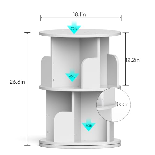 Nidouillet Rotating 2-Tier Round Bookshelf - 360° Swivel Corner Bookcase, Wooden Space-Saving Storage for Living Room & Bedroom, White
