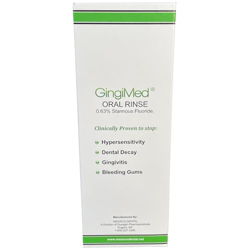 Gingi Med Mint Flavored .63% stannous Fluoride Dental Rinse, 10 Ounce Bottle. Indicated for Patients with Tooth Decay, Sensitivity, or gingival Bleeding.