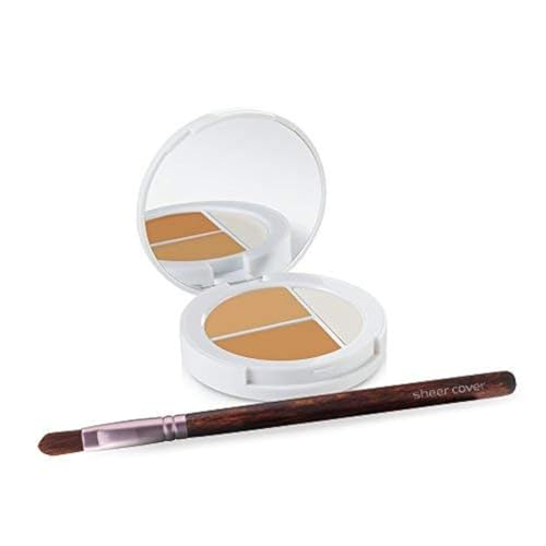 Sheer Cover Studio ? Conceal and Brighten Highlight Trio ? Two-Toned Concealers ? Shimmering Highlighter ? Medium/Tan Shade ? With FREE Concealer Brush ? 3 Grams