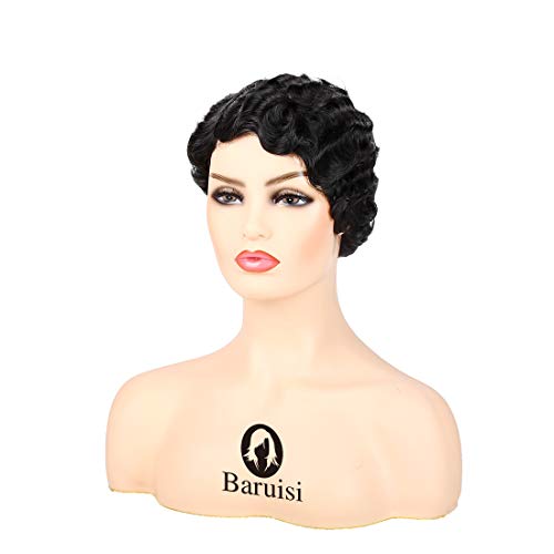 Short Black Pixie Wig for Women Synthetic Curly Hair Cosplay & Daily Wear