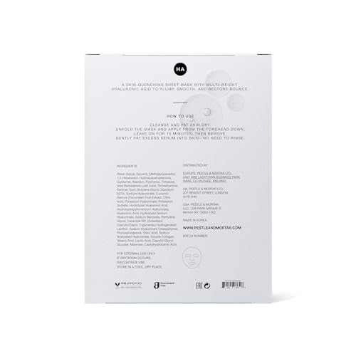 Pestle & Mortar Hydrating Sheet Mask ? Pure Hyaluronic Acid Face Mask ? Pack of 3 ? Soothing & Moisture-Boosting Skincare