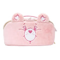 Impressions Vanity Care Bears Cheer Bear Unfold Travel Makeup Bag Organizer, Opens Flat Zippered Cosmetic Bag with Cozy Teddy Fur, Artwork Lined Interior, 3 Inner Pockets, and Top Handle in Rainbow
