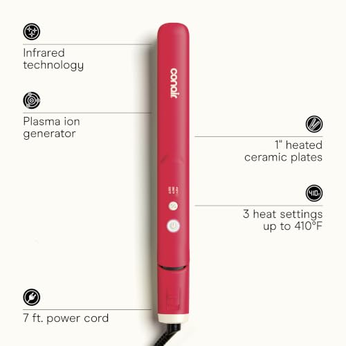 Infrared Hair Straightener Flat Iron - 1 Inch, Reduce Frizz & Damage - Berry