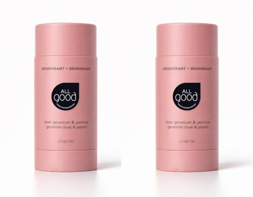 All Good Aluminum Free Deodorant Stick - Rose Geranium & Jasmine, 2-Pack - Natural, Vegan, Long-Lasting Odor Protection