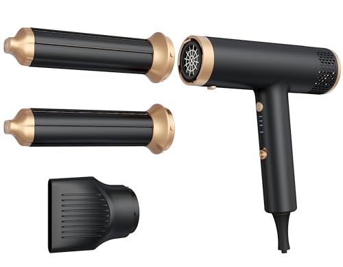 3-in-1 Hair Dryer & Curling Styler with Auto Wrap Airflow - 2000W Ionic Travel Blow Dryer