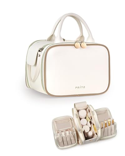 Prite Large Waterproof Makeup Bag with Brush Holder – Travel Cosmetic Case