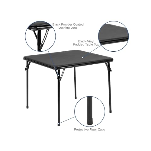Kids Folding Table and Chair Set 24x24 Black, 5-Piece Preschool Furniture