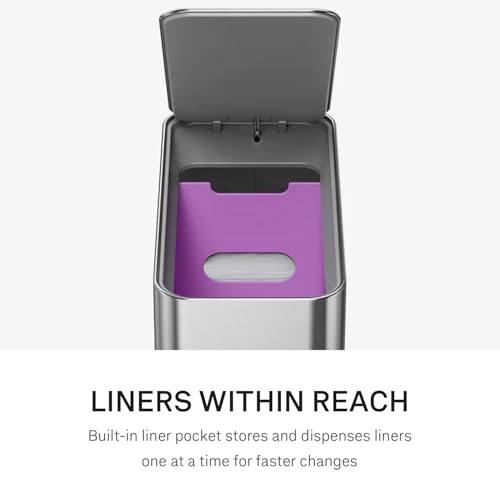 simplehuman 9L Slim Step Trash Can - Brushed Stainless Steel, Internal Hinge