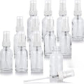 12 Pack Clear Glass Boston Round Bottles with White Pump Dispenser - 1 oz / 30 ml Refillable Containers