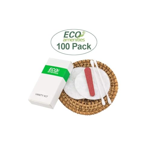 ECO amenities Cotton Rounds Travel Set - Individually Wrapped Cotton Swabs - Disposable Nail File Kit - Bulk Hotel Vanity Kit - 500-Piece Set, White (Pack of 2)