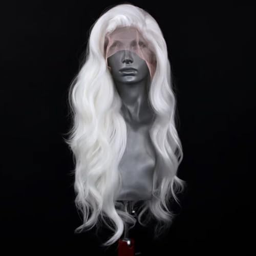 White Long Body Wave Synthetic Lace Front Wig for Women - Heat-Resistant