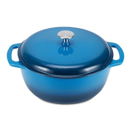 Blue 7.3-Quart Enameled Cast Iron Dutch Oven with Lid - Heavy-Duty & Oven Safe