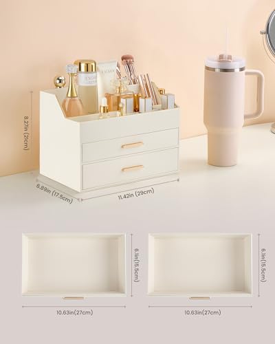 Lolalet Beige 3-Layer Makeup Organizer Vanity Storage with Drawers - PU Leather