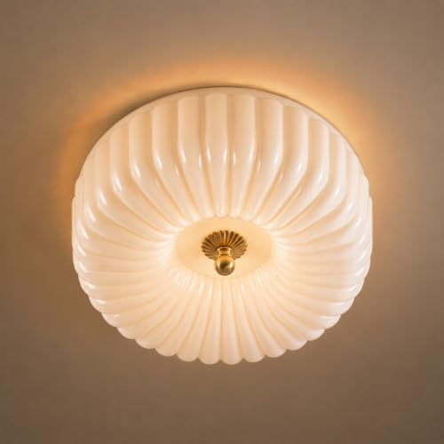 Dawncolate 12-Inch Gold Dimmable LED Milk Glass Flush Mount Ceiling Light - Sunflower Design