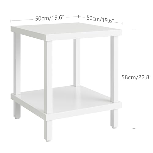 White Modern End Table with 2-Tier Storage Square Sofa Side Table