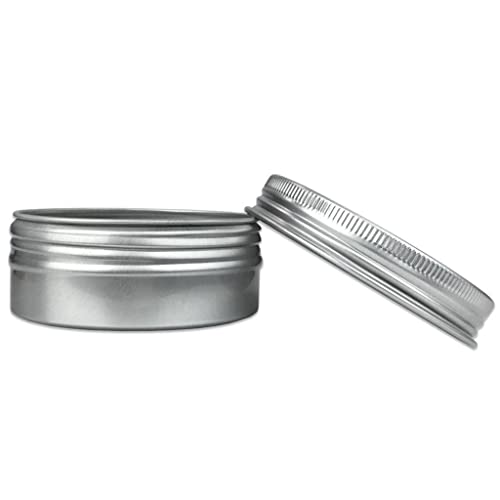 48 Pack (2 Oz/60ml) Screw Top Round Aluminum Tin Cans, Rust-Resistant Metal Tin Storage Jar Containers with Screw Cap for Lip Balm, Cosmetic, Candles Salve Make Up Eye Shadow Powder Candy Tea (Silver)