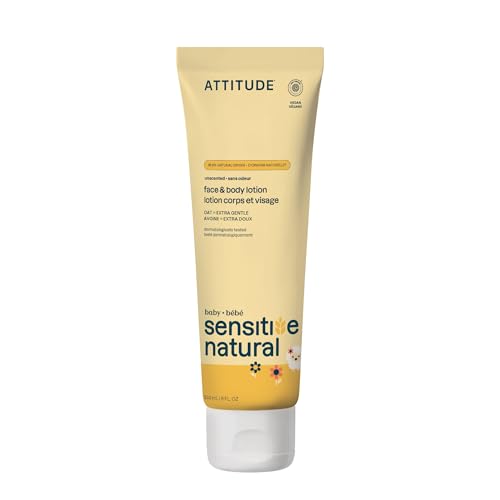 ATTITUDE Baby Lotion for Sensitive Skin with Oat, EWG Verified, Plant and Mineral-Based Ingredients, Vegan Personal Care Products, Unscented, 8 Fl Oz