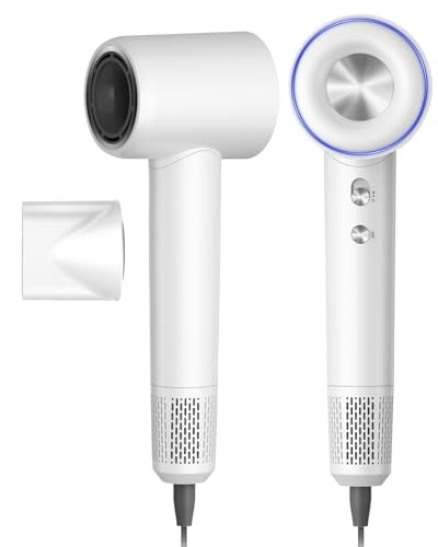 High Speed Hair Dryer with Ionic Technology - White - 150,000 RPM Brushless Motor, Lightweight & Travel-Friendly