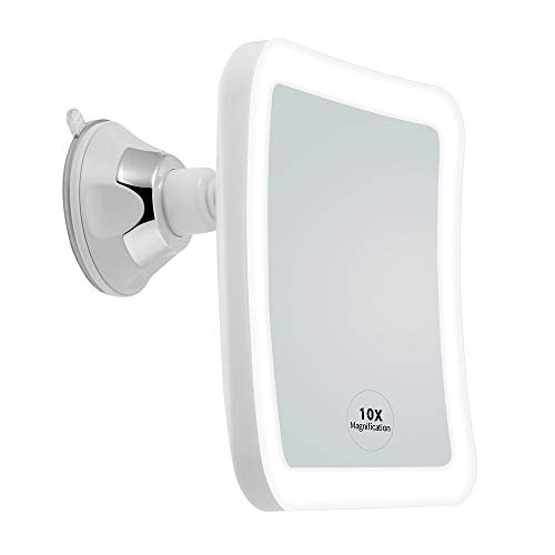 JiBen White 5-Inch 10X Magnifying Makeup Mirror with LED Light & Suction, Portable Bathroom Vanity
