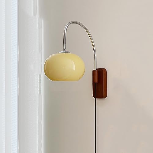 CADPCAG Modern Wall Sconce Mid Century with White Milk Glass & Plug Switch