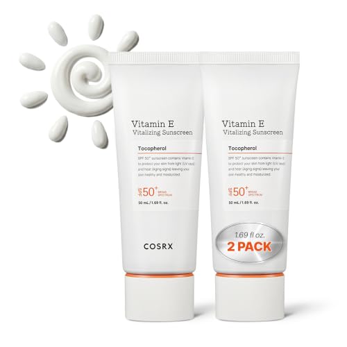 COSRX Vitamin E Sunscreen 2 Pack, SPF 50 Face Sun Protection, Natural Glow
