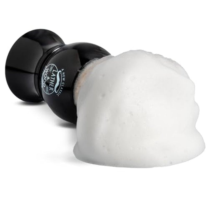 Lather & Wood Shaving Brush for Men- Premium 100% Synthetic Silvertip Hair - with Travel Case - Black Obsidian Acrylic Handle