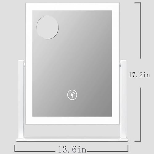 Gvnkvn Lighted Makeup Mirror 17.2 x 13.6 in with 5X Magnifier, Adjustable Brightness & 3 Color Modes, White Variation