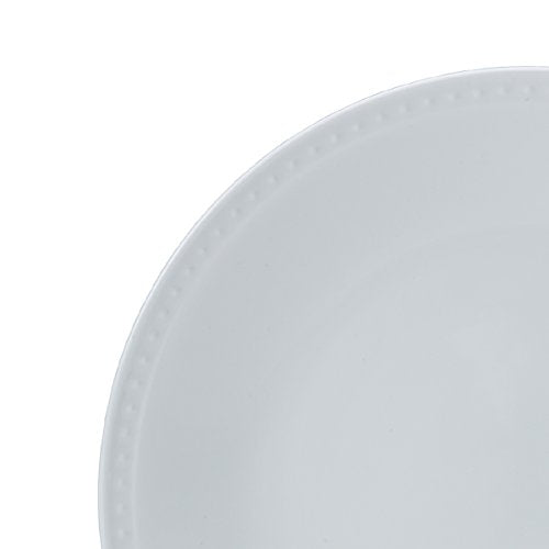 Mikasa Loria 16-Piece Dinnerware Set for 4 – White Bone China, Embossed Bead, Microwave & Dishwasher Safe (Brown Box Variant)