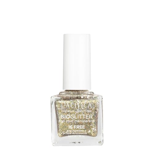 Pacifica Natural Nail Polish Top Coat ? Bio Glittering Gold Translucent Topper Polish for Nails, Long-Lasting Nail Polish Top Coat for Glossy, Chip-Resistant Nails, Vegan & Cruelty-Free, Gold Dust
