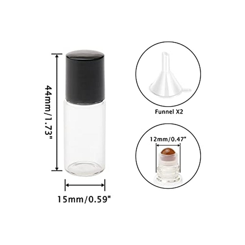 JIUWU 50 Pack, 3 ml Essential Oil Roller Bottles with Orange Glass Roller Ball, Refillable Leak-proof Empty Clear Glass Mini Roll on Bottles with Caps for Perfume, Travel, with 1 Tool 2 Funnels