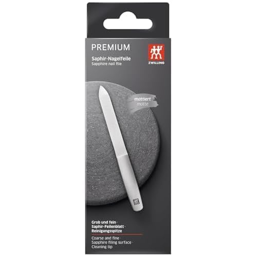 ZWILLING Sapphire Nail File (coarse and fine Grained File Surfaces for Shortening and Shaping, Cleaning tip), Premium, Silver, 5 inch
