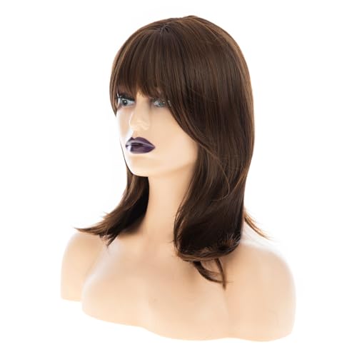 Wiwige Brown Long Straight Layered Wig with Bangs Synthetic Heat-Resistant for Women