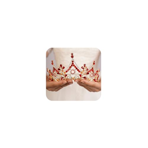 Red Crystal Queen Crown Tiara for Women Wedding Party & Gift - Regal Headband