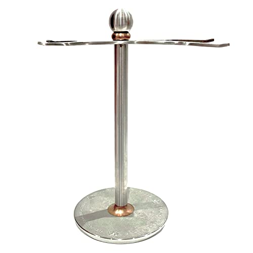 Heavy Duty Viking Style Razor & Brush Stand - Antique Stainless Steel & Brass
