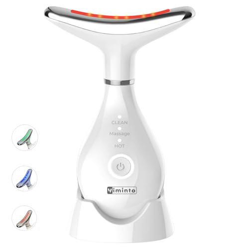 VIMINTO ¢ç 3-in-1 Face Massager ? Facial Massager Tool with Soothing Heat, Vibration, and Smart Touch ? Red, Blue & Green Light Modes for Relaxation and Radiance ? Compact & Portable - White