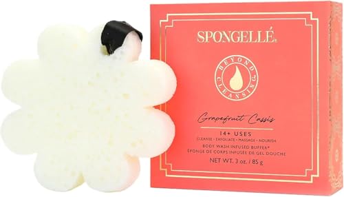 Bath Sponge with Built-In Body Wash - Coconut Verbena, Grapefruit Cassis & Freesia Pear | Gift Set with Loofah & Box - 14+ Uses
