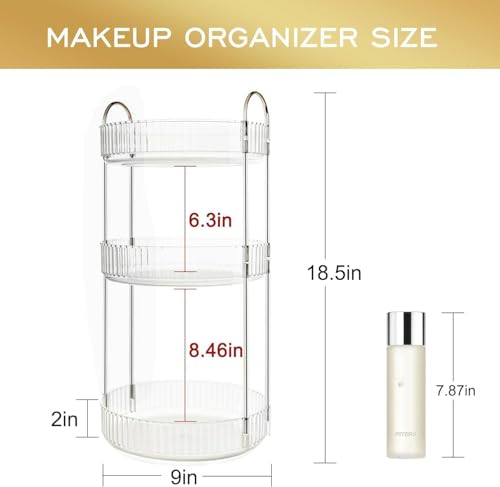 360° Rotating Makeup Organizer with 3 Tiers - Clear Lazy Susan for Vanity & Bathroom