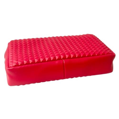 Valentino Red Triangle Diamond 3D Grid Small Zip Makeup Cosmetic Gift Pouch Approx 6L x 4H x 1W (2297)