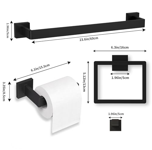 20-Piece Matte Black Bathroom Accessories Set with 23.6-Inch Towel Bar - Durable Stainless Steel