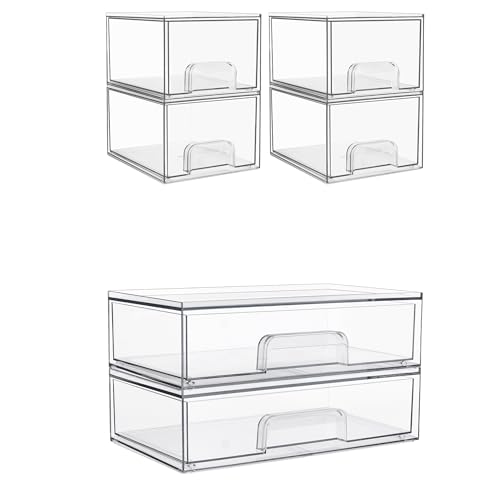 Vtopmart 4Pack 4.4''Tall and 2Pack 12'' Wide Stackable Makeup Organizer Storage Drawers Set