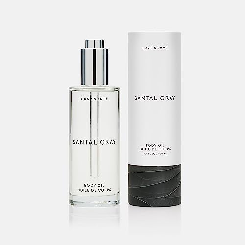 Lake & Skye Santal Gray Body Oil, 3.4 fl oz (100 ml), Hydrating with Vitamin E & Sweet Almond Oil - Woody Scent