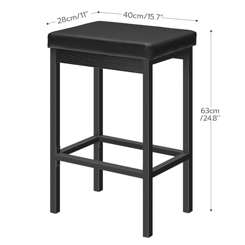 HOOBRO Set of 2 Black Bar Stools 24.8-Inch Height Breakfast & Kitchen Chairs