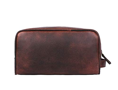 Leather Toiletry Bag for Men and Women - Walnut 10.5 Inch Travel Dopp Kit