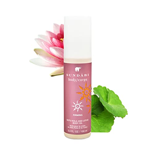 SUNDARI Gotu Kola & Lotus Body Oil, 3.4 Fl Oz, Soothing Daily Care Formula for Delicate Hydration, Firm and Tone Skin with Natural Botanicals
