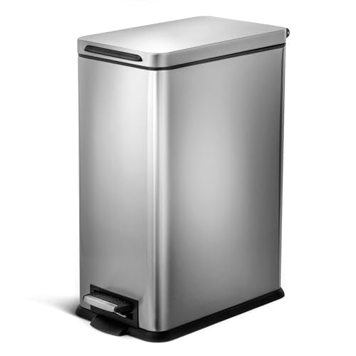 Home Zone Living Silver 8 Gallon Slim Kitchen Trash Can with Soft-Close Lid