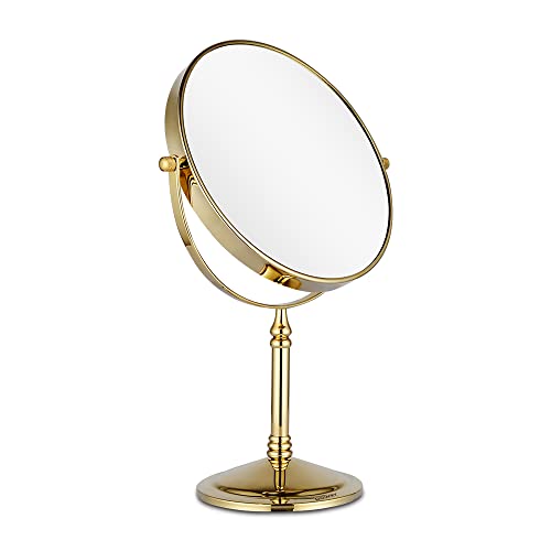 DOWRY Gold Finish 10x Magnification Tabletop Makeup Mirror - 15 x 9 inches