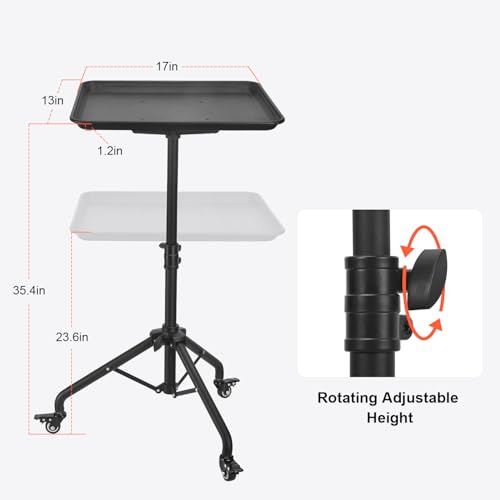 Salon Rolling Tray Cart with Wheels & Adjustable Height - Black