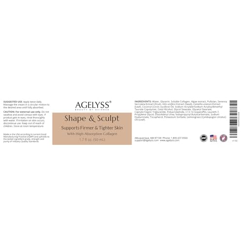 Agelyss Shape & Sculpt - Body Cream - Firm, Plump & Hydrate Skin - Paraben-Free, Cruelty-Free - 1.7 FL OZ - Pack of 1